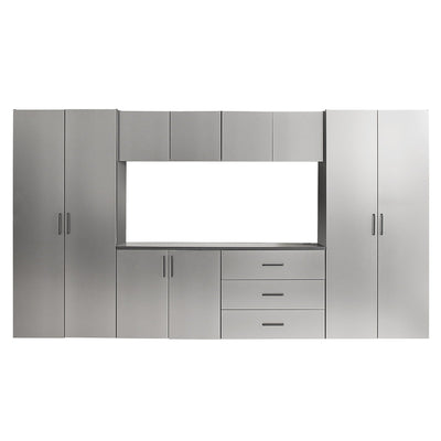 Metallic Gray Garage Cabinet Set A With Soft Closing Drawers