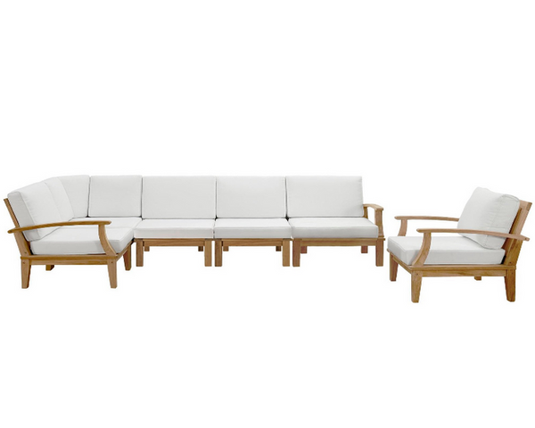 Marina 6-Piece Teak Outdoor Sectional Sofa Set with Water-Resistant Cushions