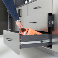Metallic Gray Garage Cabinet Set A With Soft Closing Drawers