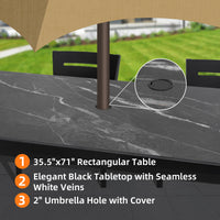 Modern 7-Piece Outdoor Patio Aluminum Dining Set with Sintered Stone Top - Black