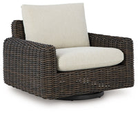 Kimora 7-Piece Outdoor Wicker Sectional Set with Swivel Glider Lounge and Marble-Look Tables