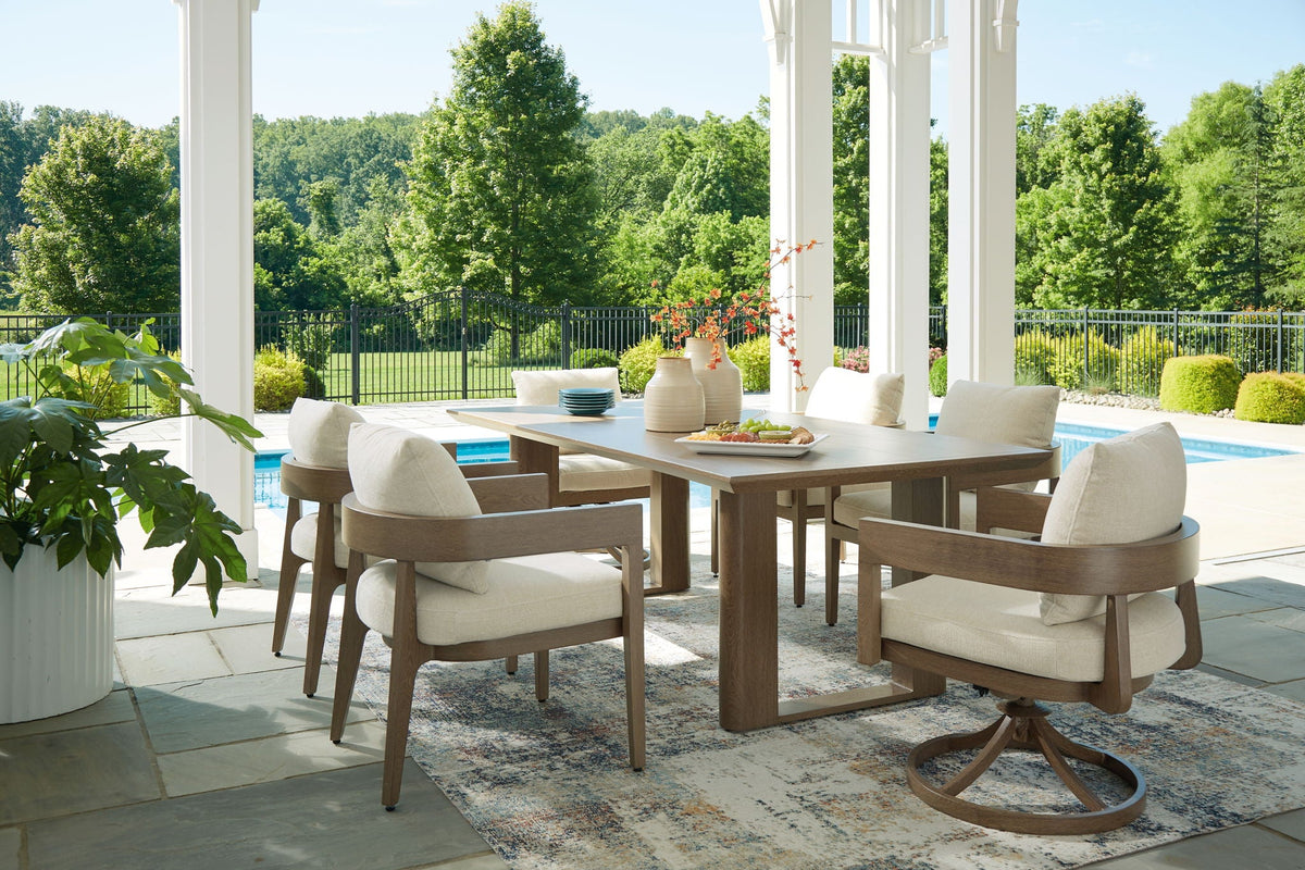Serene Bay 7-Piece Outdoor Dining Set – Aluminum Patio Table with 6 Cushioned Chairs, Dark Brown