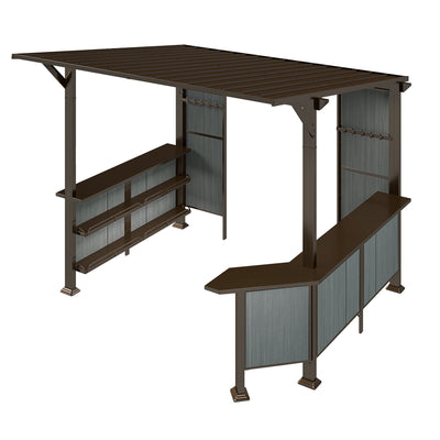 9x10 Hardtop Grill Gazebo with Bar Counters, Storage Shelves and Galvanized Steel Roof