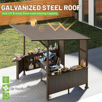 9x10 Hardtop Grill Gazebo with Bar Counters, Storage Shelves and Galvanized Steel Roof