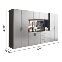 Metallic Gray Garage Cabinet Set A With Soft Closing Drawers