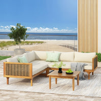 Premium Outdoor Sofa Set with Waterproof Cushions - Beige/Brown Mix