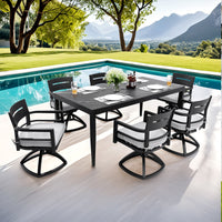 Modern 7-Piece Outdoor Patio Aluminum Dining Set with Sintered Stone Top - Black