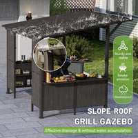 9x10 Hardtop Grill Gazebo with Bar Counters, Storage Shelves and Galvanized Steel Roof