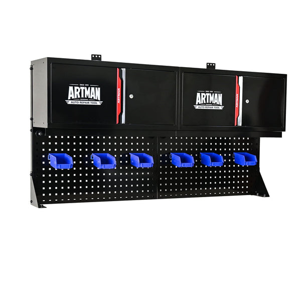 Wall Mounted Double Door Storage Cabinet With Pegboard Tool Rack & Hooks
