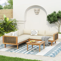 Premium Outdoor Sofa Set with Waterproof Cushions - Beige/Brown Mix