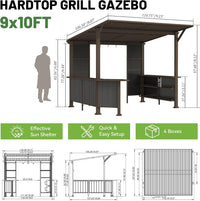 9x10 Hardtop Grill Gazebo with Bar Counters, Storage Shelves and Galvanized Steel Roof