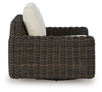 Kimora 7-Piece Outdoor Wicker Sectional Set with Swivel Glider Lounge and Marble-Look Tables