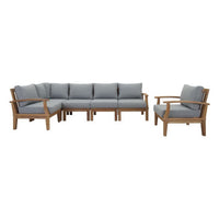 Marina 6-Piece Teak Outdoor Sectional Sofa Set with Water-Resistant Cushions