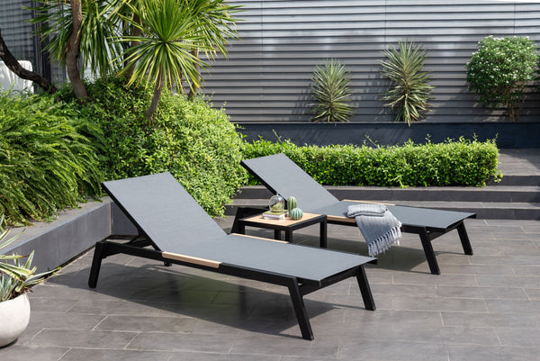 Panama Dark 3 pc Aluminum Outdoor Lounger & Side Table Set