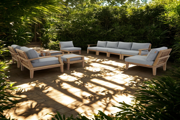 Marina 10-Piece Teak Outdoor Sectional Sofa Set with Armchairs and Ottomans by Modway