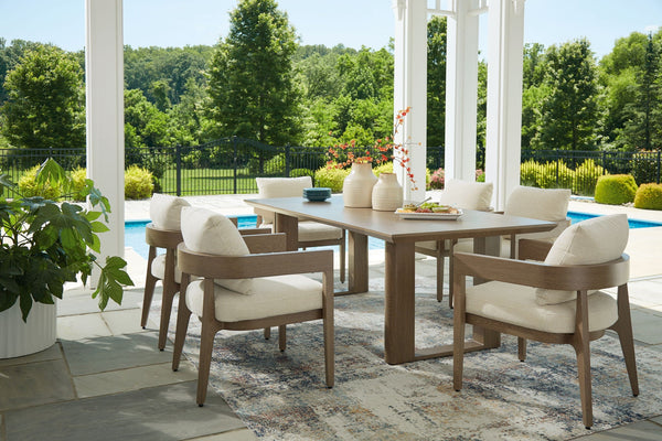 Serene Bay 7-Piece Outdoor Dining Set – Aluminum Patio Table with 6 Cushioned Chairs, Dark Brown