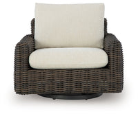 Kimora 7-Piece Outdoor Wicker Sectional Set with Swivel Glider Lounge and Marble-Look Tables