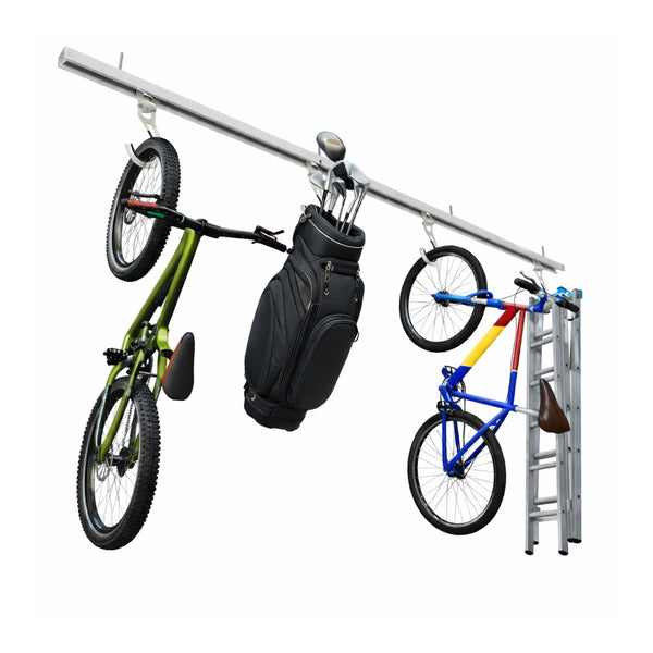 CeilingSAM Bike Slide Pro Overhead Garage Bike Storage Rack with Sliding, Rotating Hooks, Made in the USA