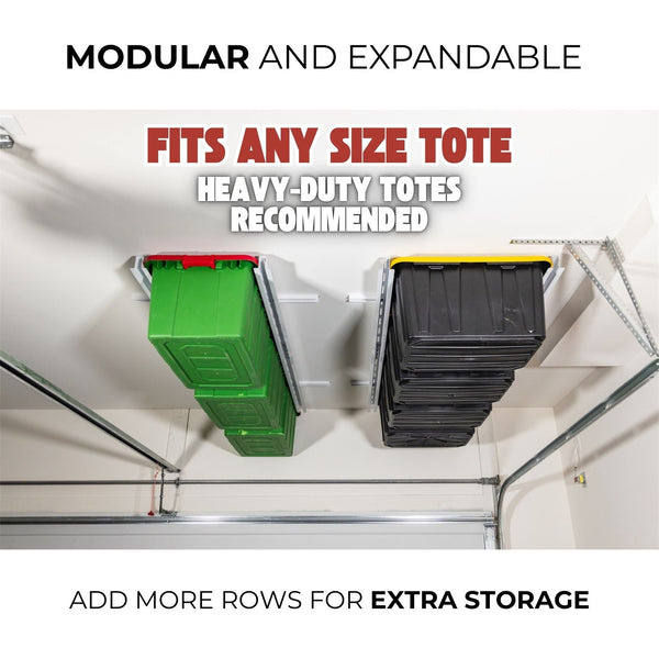 CeilingSAM Tote Slide Adjustable Overhead Garage Tote Storage Rack, Made in the USA