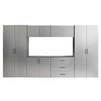 Metallic Gray Garage Cabinet Set A With Soft Closing Drawers