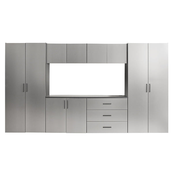 Metallic Gray Garage Cabinet Set A With Soft Closing Drawers
