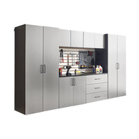 Metallic Gray Garage Cabinet Set A With Soft Closing Drawers