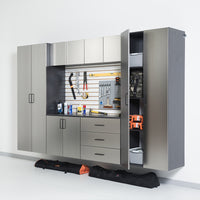 Metallic Gray Garage Cabinet Set A With Soft Closing Drawers