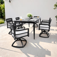 Modern 7-Piece Outdoor Patio Aluminum Dining Set with Sintered Stone Top - Black