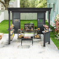 9x10 Hardtop Grill Gazebo with Bar Counters, Storage Shelves and Galvanized Steel Roof