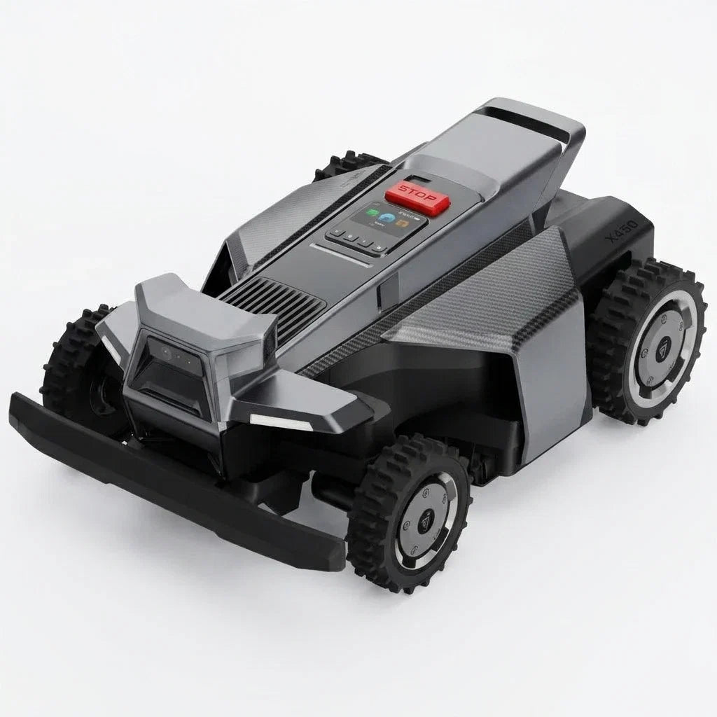 Robot Lawn Mower Built for 1.5 Acre Coverage, RTK Navigation, AI Obstacle Avoidance, All-Wheel Drive System — Studio Shot