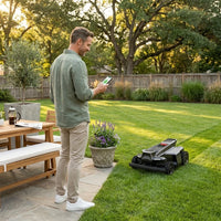 Robot Lawn Mower Built for 1.5 Acre Coverage, RTK Navigation, AI Obstacle Avoidance, All-Wheel Drive System — Lifestyle