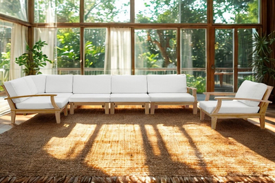 Marina 6-Piece Teak Outdoor Sectional Sofa Set with Water-Resistant Cushions